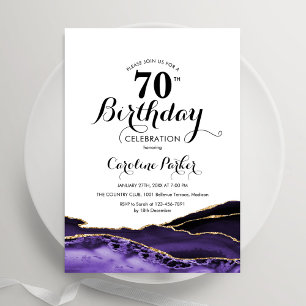 Purple White Gold Agate 70th Birthday Invitation