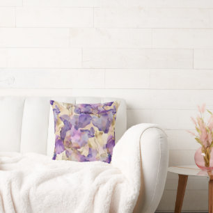 Purple White Gold Iris Floral Abstract Cushion