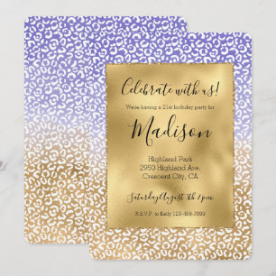 Purple White Gold Ombre Leopard Print Invitation