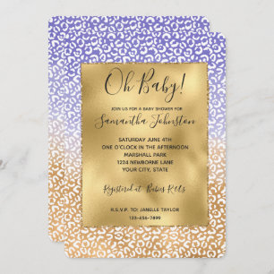 Purple White Gold Ombre Leopard Print Invitation