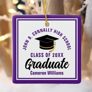 Purple White Graduate 2023 Personalized Christmas Ceramic Ornament