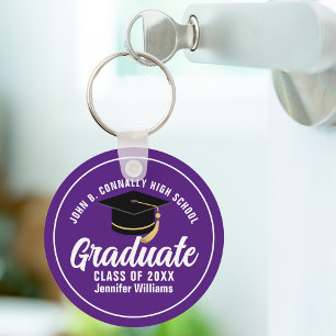 Purple White Graduate Custom 2023 Graduation Key Ring