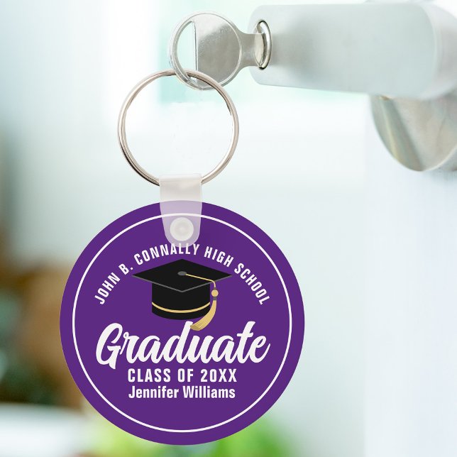 Purple White Graduate Custom 2024 Graduation Key Ring (Creator Uploaded)