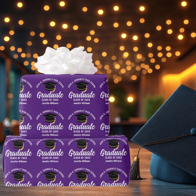 Purple White Graduate Custom 2024 Graduation Wrapping Paper (Creator Uploaded)