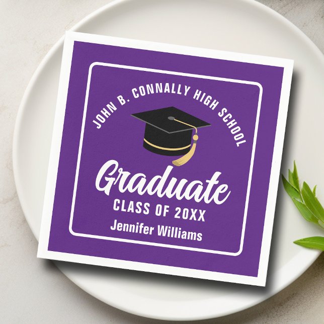 Purple White Graduate Custom 2025 Graduation Party Napkin (Creator Uploaded)