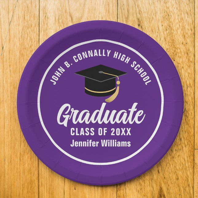 Purple White Graduate Custom 2025 Graduation Party Paper Plate (Creator Uploaded)
