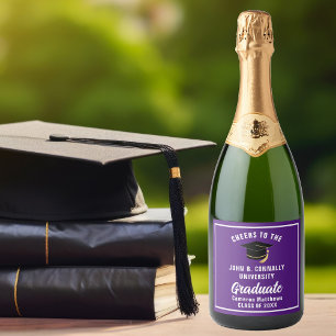 Purple White Graduate Custom 2025 Graduation Party Sparkling Wine Label