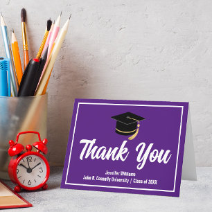 Purple White Graduate Personalised 2025 Graduation Thank You Card