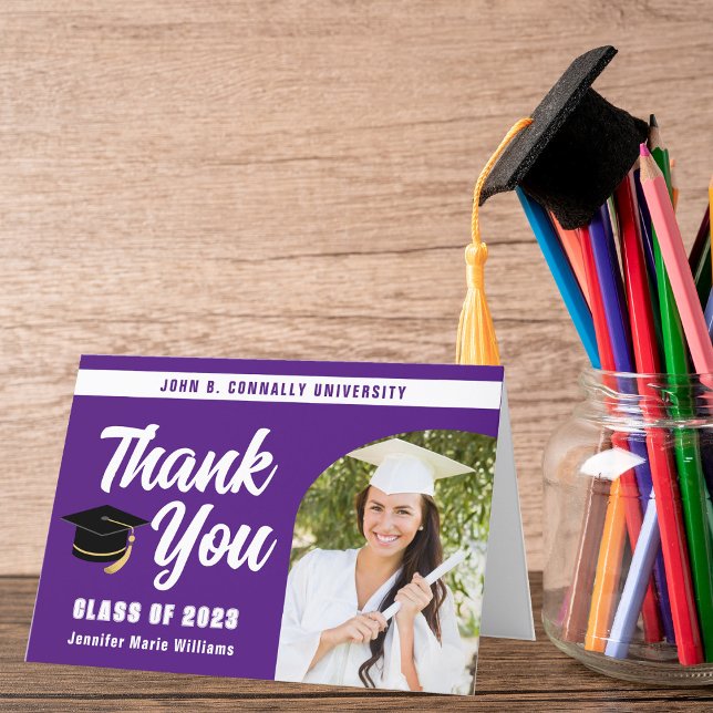 Purple White Graduate Photo Arch 2025 Graduation Thank You Card (Creator Uploaded)