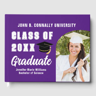 Purple White Graduate Photo Custom Graduation Guest Book