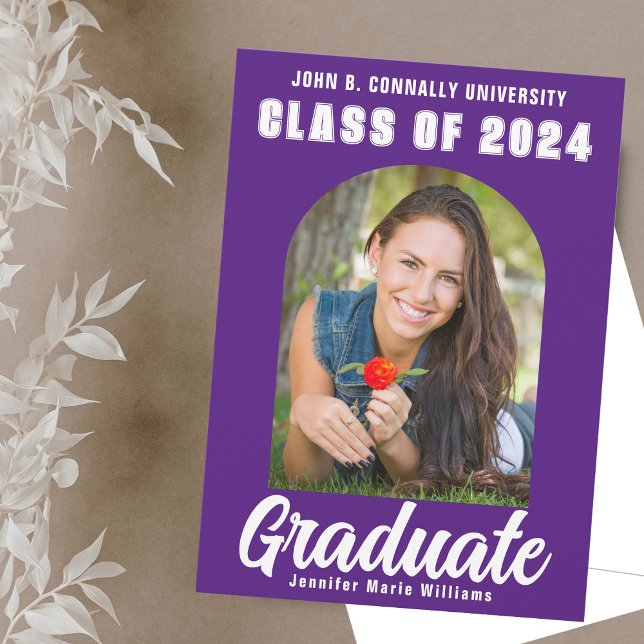 Purple White Graduate Photo Modern Bold Graduation Announcement (Creator Uploaded)