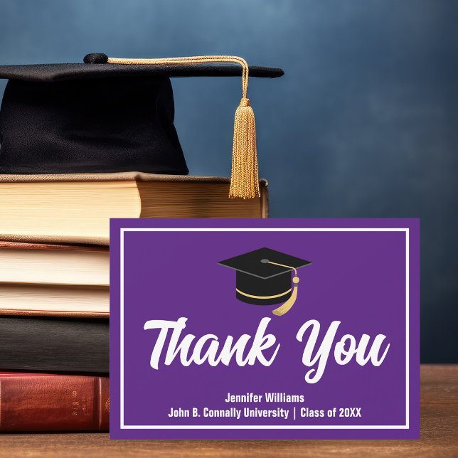 Purple White Graduation Personalised Graduate Thank You Card (Creator Uploaded)