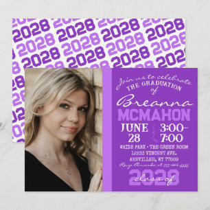Purple & White Graduation Photo Invitation