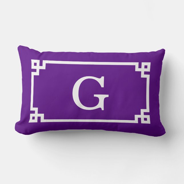Purple White Greek Key Frame #2 Initial Monogram Lumbar Cushion (Front)
