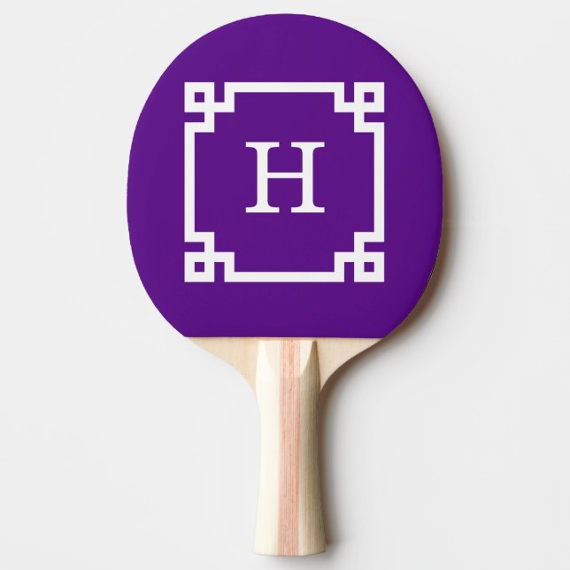 Purple White Greek Key Frame #2 Initial Monogram Ping Pong Paddle (Front)
