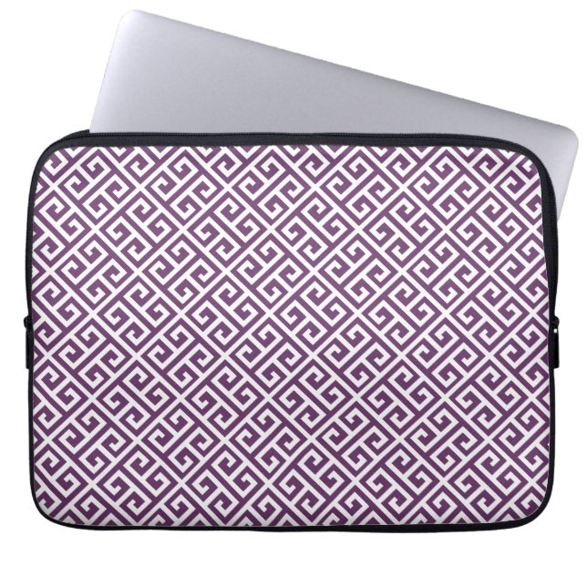 Purple & White Greek Key Laptop Sleeve (Front)