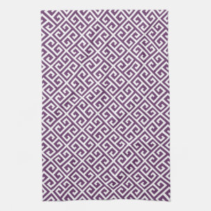 Purple & White Greek Key Pattern Tea Towel