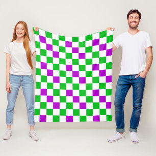 Purple White Green Chequered Design Fleece Blanket