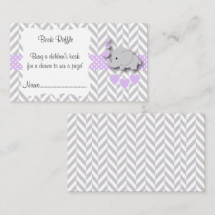 Purple White Grey Elephant Baby Shower Book Raffle Enclosure Card