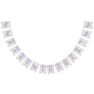 Purple, White Grey Elephant Baby Shower Bunting