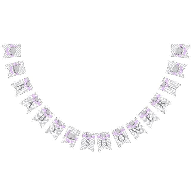 Purple, White Grey Elephant Baby Shower Bunting (All)