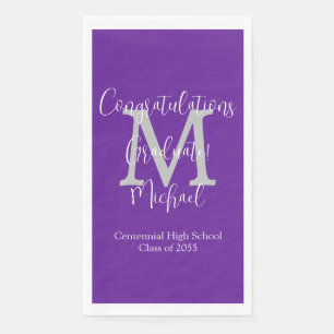 Purple White Grey Monogrammed Graduation Grad  Napkin