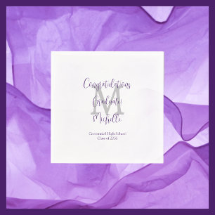 Purple White Grey Monogrammed Graduation Party  Napkin