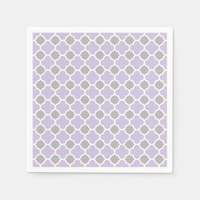 Purple White Grey Quatrefoil Pattern Napkin (Front)