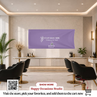 Purple White Hair Stylist Scissors Banner