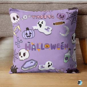 Purple & White Halloween - Spooky Cushion
