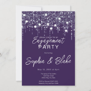 Purple & White Hanging Lights Engagement Party Invitation