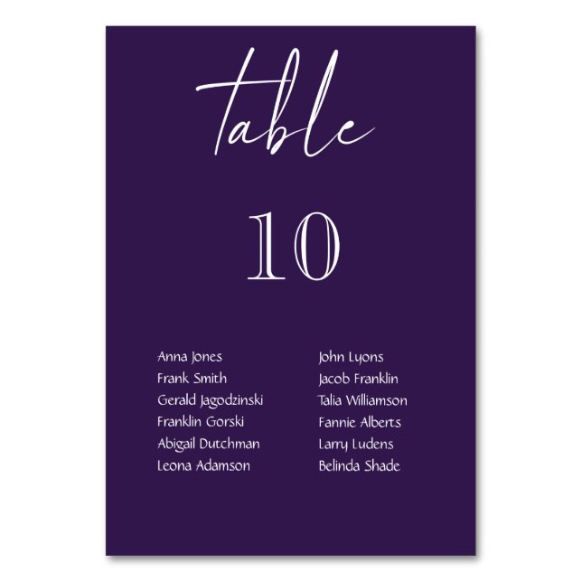 Purple & White Hanging Lights Personalised Wedding Table Number (Front)