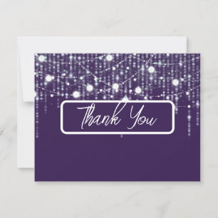 Purple & White Hanging Lights Wedding Thank You Card