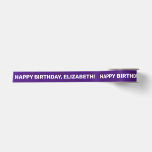 Purple White Happy Birthday Name   Personalised Satin Ribbon