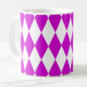 Purple White Harlequin Diamonds Checkers Design  Coffee Mug