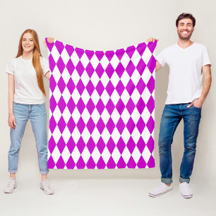 Purple White Harlequin Diamonds Checkers Design  Fleece Blanket