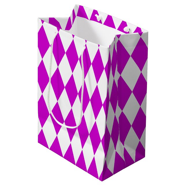 Purple White Harlequin Diamonds Checkers Design  Medium Gift Bag (Creator Uploaded)