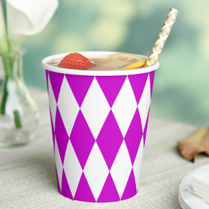 Purple White Harlequin Diamonds Checkers Design Paper Cups