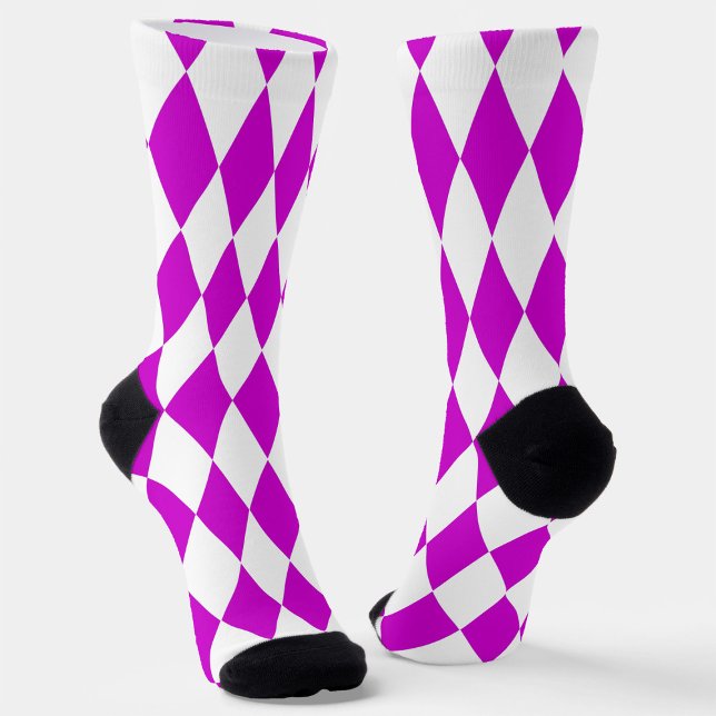 Purple White Harlequin Diamonds Checkers Design  Socks (Creator Uploaded)