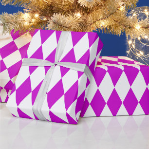 Purple White Harlequin Diamonds Checkers Design Wrapping Paper