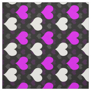 Purple White Hearts Black Fabric