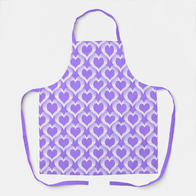 Purple White Hearts Pattern Apron (Front)