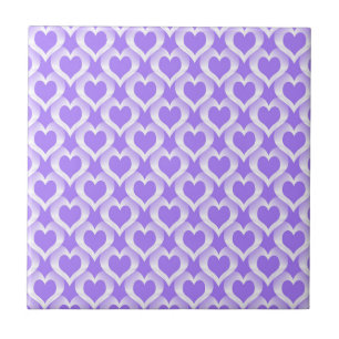Purple White Hearts Pattern Ceramic Tile