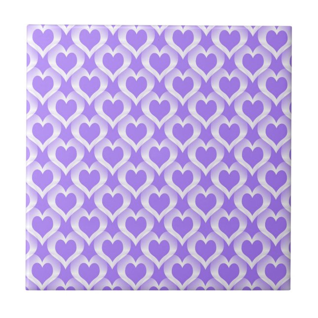 Purple White Hearts Pattern Ceramic Tile (Front)