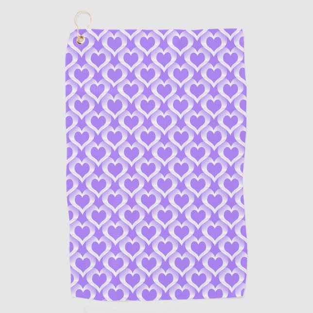 Purple White Hearts Pattern Golf Towel (Front)