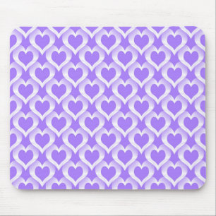 Purple White Hearts Pattern Mouse Pad