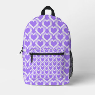 Purple White Hearts Pattern Printed Backpack