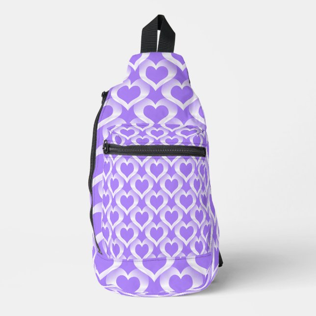 Purple White Hearts Pattern Sling Bag (Front)