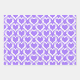 Purple White Hearts Pattern Wrapping Paper Sheet