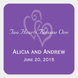 Purple White Hearts Wedding Favour Stickers